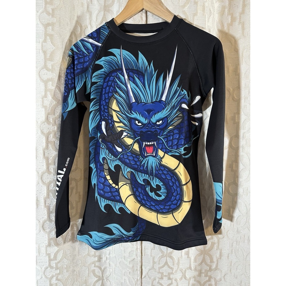 XMartial Dragon Rash Guard Long Sleeve WL Black/Blue/Yellow MMA Jiu-Jitsu